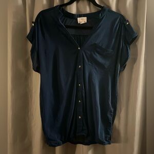 XL - Navy Blue See-through mesh Blouse